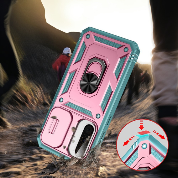 Husă pentru Samsung Galaxy A56 5G, KickStand Camera Lens, roz / verde