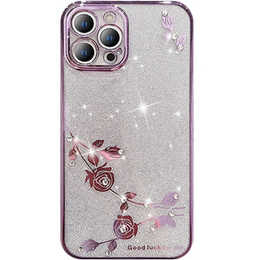 Husă pentru iPhone 14 Pro Max, Glitter Flower, violet