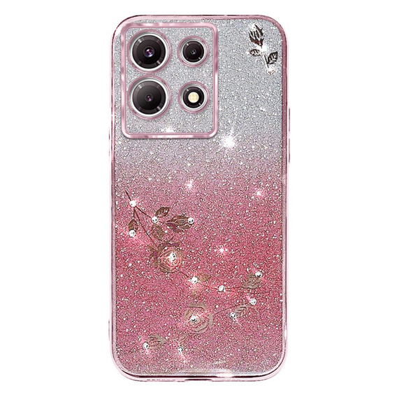 Husă pentru Infinix Note 30 Pro 4G, Glitter Flower,  roz rose gold