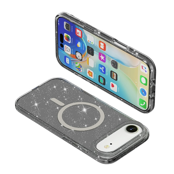 Husă pentru iPhone Air, pentru MagSafe, glitter, negru translucid