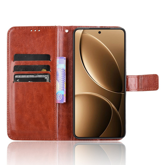 Cu clapetă pentru Xiaomi Poco F7 Pro, Crazy Horse Wallet, maro