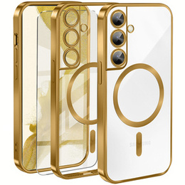 Husă pentru Samsung Galaxy S22, Electro MagSafe, de aur + Sticlă pentru ecran