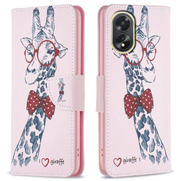 Cu clapetă pentru Oppo A38 4G / Oppo A18 4G, Wallet, Giraffe roz