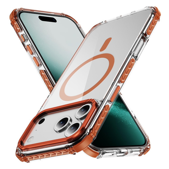 Carcasă blindată pentru MagSafe transparent cu laturi portocalii pentru iPhone 17 Pro Max