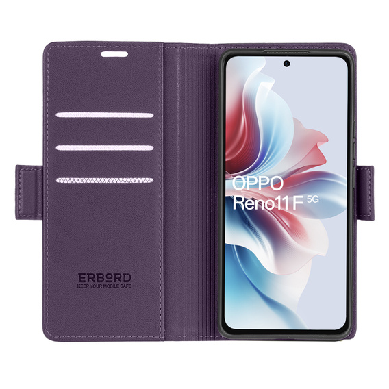 Husă pentru Oppo Reno 11F, ERBORD Glossy Litchi, portofel cu clapetă, violet