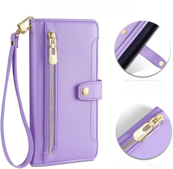 Cu clapetă pentru iPhone 16E, Wallet Zipper Pocket, violet
