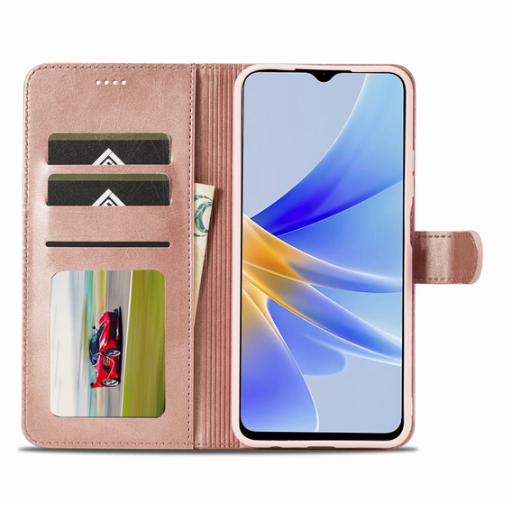 Cu clapetă pentru Oppo A17, LC.IMEEKE, roz rose gold