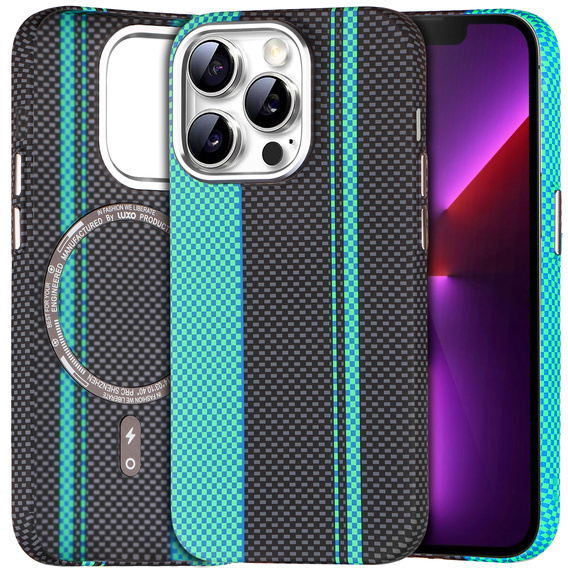 Carcasa pentru iPhone 13 Pro, Carbon Fiber MagSafe, negru / albastru