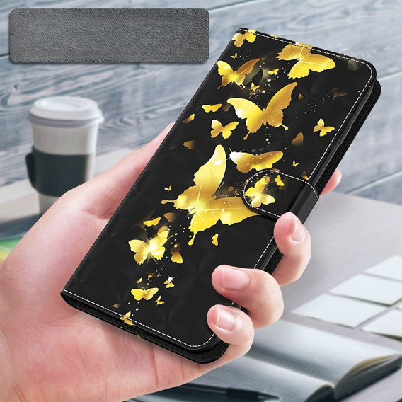 Cu clapetă pentru Oppo A17, Wallet, Butterflies de aur