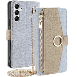 Carcasă flip pentru Samsung Galaxy A05s, Wallet Zipper Pocket, cu oglindă, albastru