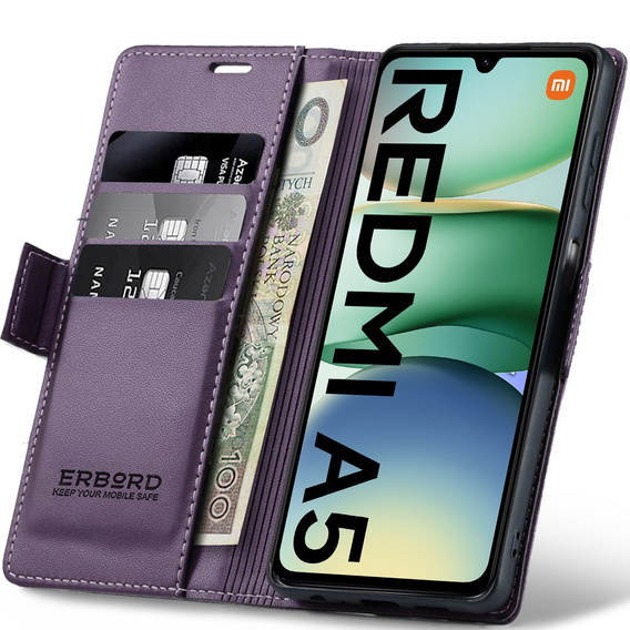 ERBORD Glossy Litchi portofel cu clapetă pentru Xiaomi Redmi A5