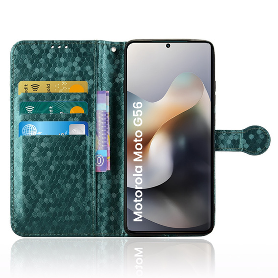 Husa cu clapetă pentru Motorola Moto G56 5G, Wallet Rhombus, verde