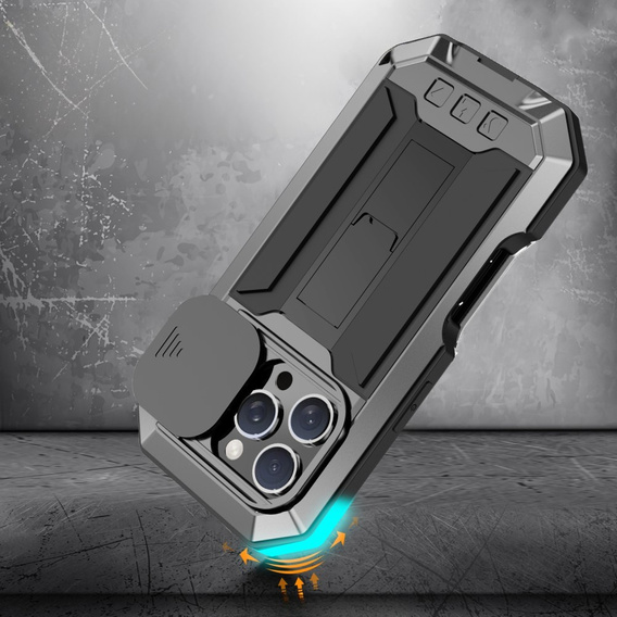 Husă pentru iPhone 16 Pro Max, R-JUST CamShield Slide, armată, negru