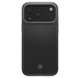 Carcasă Spigen Enzo Aramid MagSafe pentru iPhone 17 Pro, negru carbon / argintiu