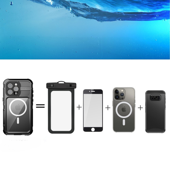 Carcasă impermeabilă IP68 pentru iPhone 15 Pro Max, SHELLBOX MagSafe, negru