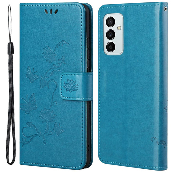 Cu clapetă pentru Samsung Galaxy M23, Butterfly, albastru
