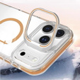 Husă pentru iPhone 17 Pro, pentru MagSafe, cu suport, transparentă cu inserții aurii