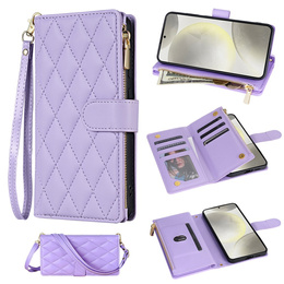 Husă cu clapetă pentru Samsung Galaxy S25 Edge, Rhombus Crossbody Leather, violet