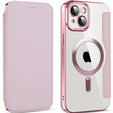 Cu clapetă pentru iPhone 14 Plus, RFID Wallet MagSafe CamShield, roz