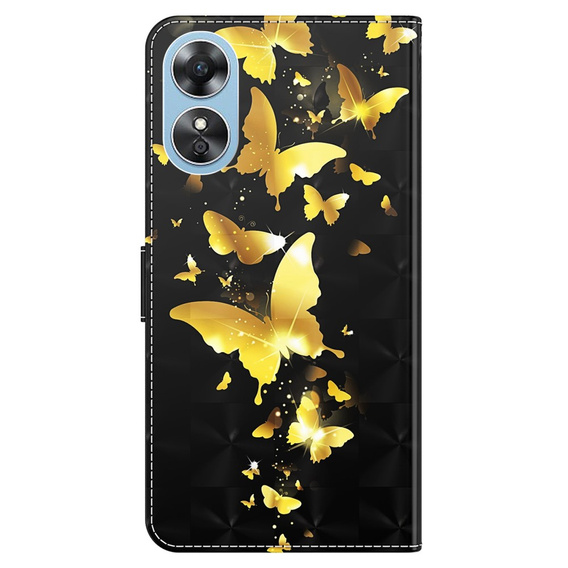 Cu clapetă pentru Oppo A17, Wallet, Butterflies de aur