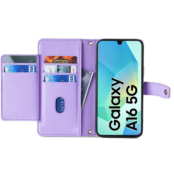 Cu clapetă pentru Samsung Galaxy A16, Wallet Zipper Pocket, violet