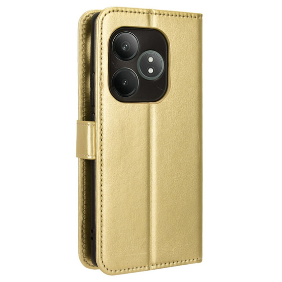 Cu clapetă pentru Realme GT 6 / 6T, Crazy Horse Wallet, de aur