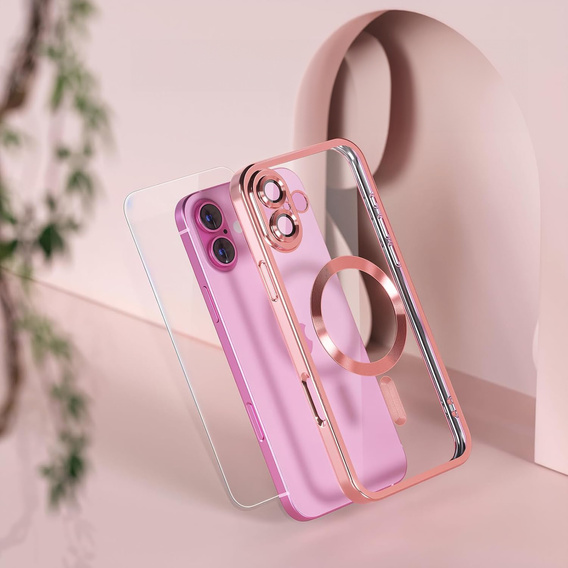 Husă pentru iPhone 16, Electro MagSafe, roz + Sticlă pentru ecran