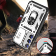 Husă blindată pentru Samsung Galaxy S23, CamShield Slide, alb / negru