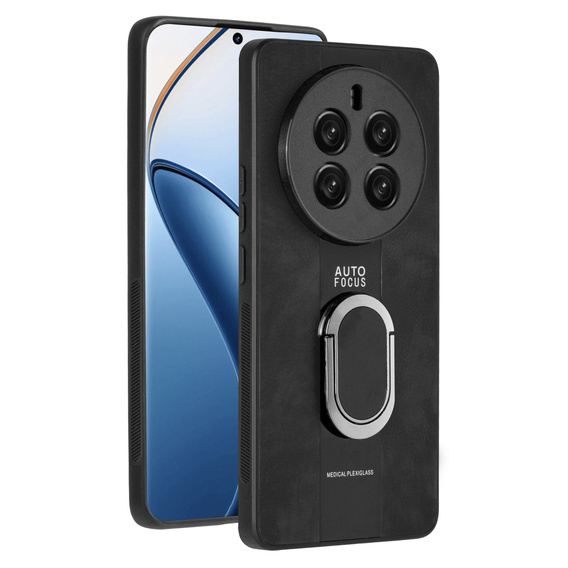 Carcasă pentru Realme 12 Pro 5G / 12 Pro+ 5G, Leather Kickstand Ring, negru