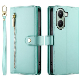 Cu clapetă pentru Xiaomi Poco X7 Pro 5G, Wallet Zipper Pocket, verde