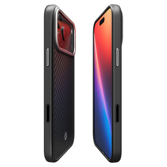 Carcasă Spigen Enzo Aramid MagSafe pentru iPhone 17 Pro Max, negru carbon / argintiu