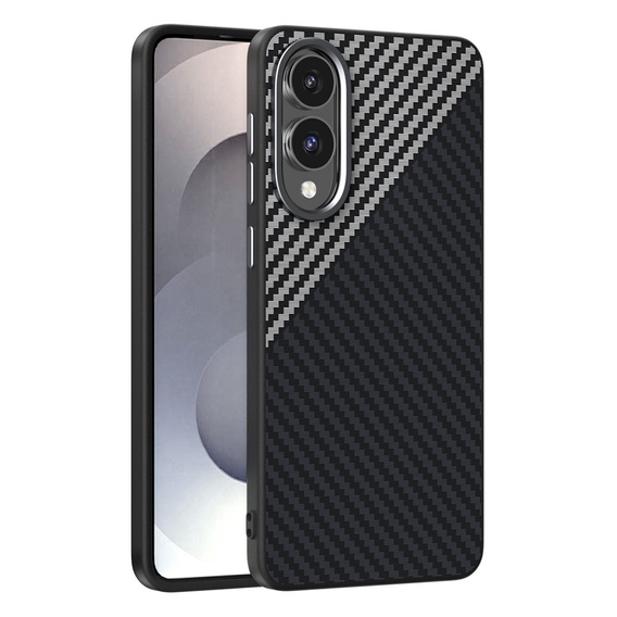 Carcasa ABEEL pentru Samsung Galaxy S25 Edge, Carbon Fiber, pentru MagSafe, negru / argintiu