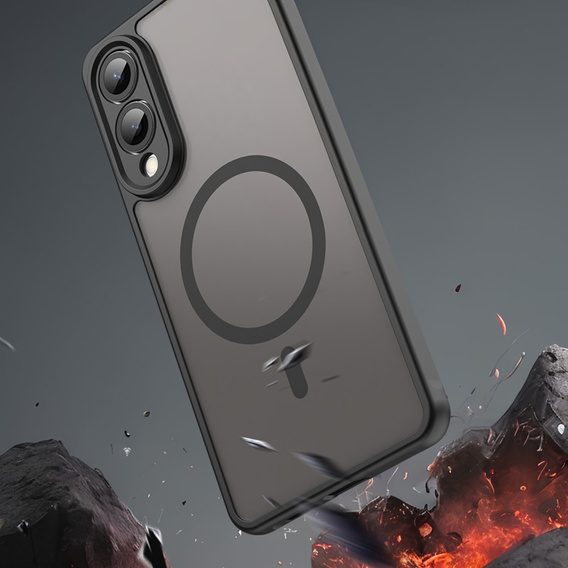 Husă pentru Samsung Galaxy S25 Edge, Kickstand Matt Case, pentru MagSafe, negru + Sticlă ecran