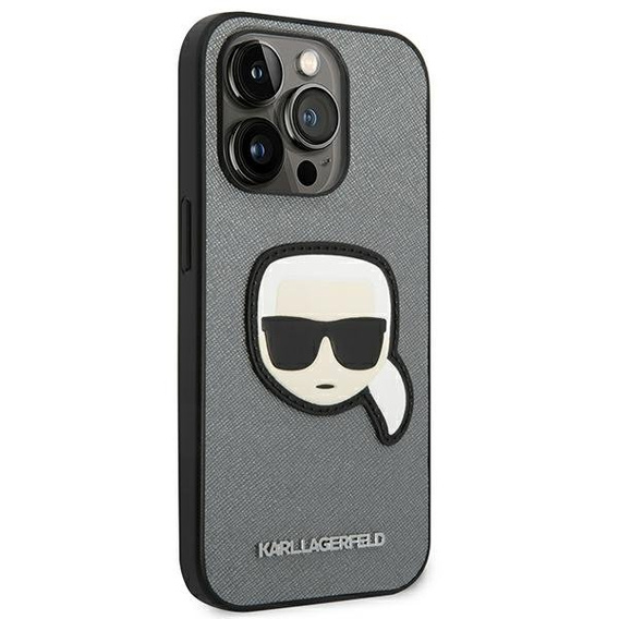 Karl Lagerfeld Huse pentru iPhone 14 Pro Max, Saffiano Karl's Head Patch, de argint