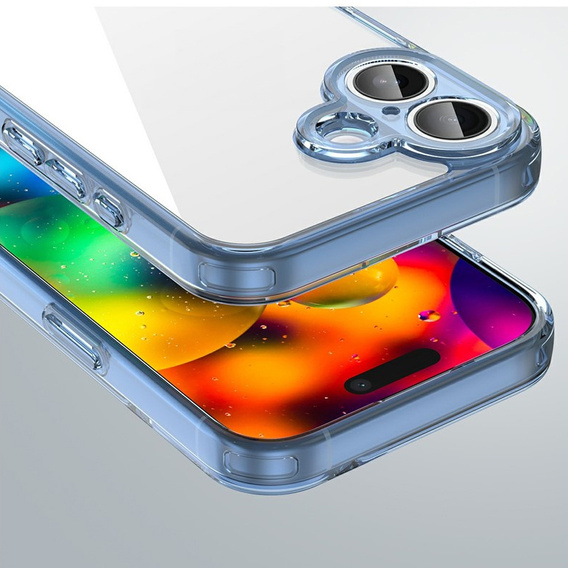 Husă pentru iPhone 17, cu capac pentru cameră, transparentă cu margini albastre