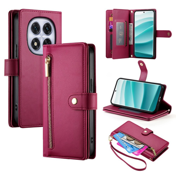 Cu clapetă pentru Xiaomi Redmi Note 14 Pro 5G / Poco X7 5G, Wallet Zipper Pocket, roșu