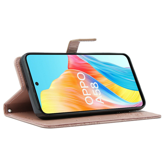Cu clapetă pentru Oppo A58 4G, Mandala, roz rose gold