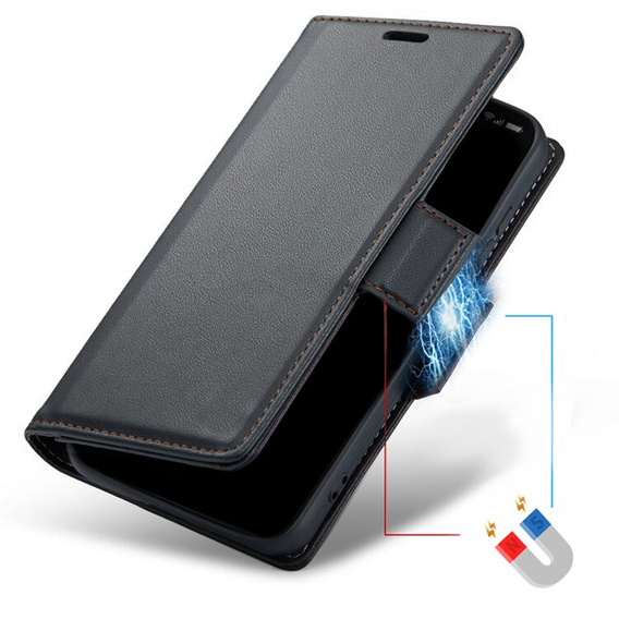 Husă pentru Xiaomi Redmi Note 13 Pro 4G / Xiaomi Redmi Note 14S / Xiaomi Poco M6 Pro 4G, ERBORD Glossy Litchi, portofel cu clapetă, negru