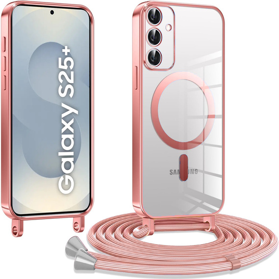 Husă pentru Samsung Galaxy S25+ Plus, Electro MagSafe, roz + Lanyard
