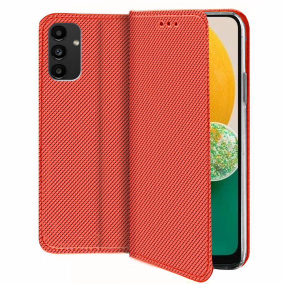 Husă pentru Samsung Galaxy A15, Smart Magnet, roșu + sticlă 9H