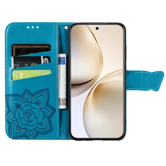 Cu clapetă pentru Realme 14 Pro 5G, Butterfly, albastru