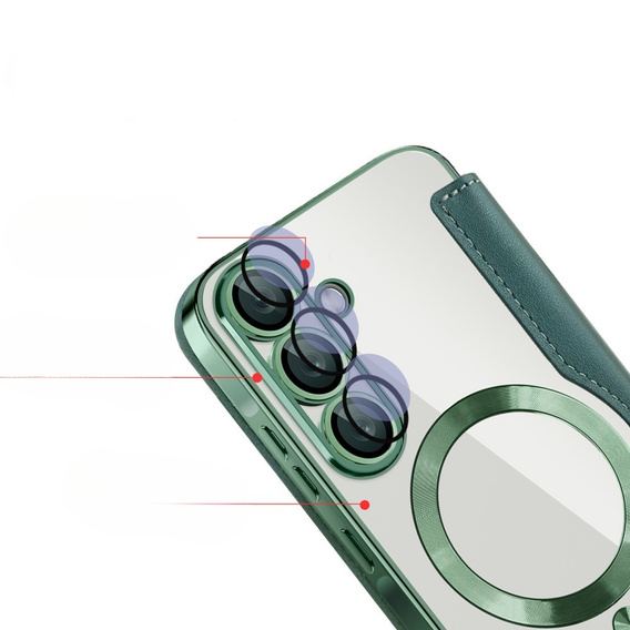 Cu clapetă pentru Samsung Galaxy A36, RFID Wallet MagSafe CamShield, verde