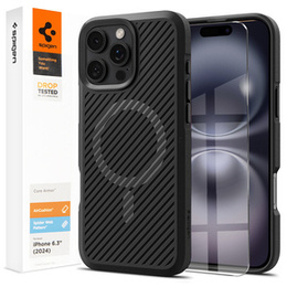 Carcasa Spigen pentru iPhone 16 Pro, Core Armor MagSafe, negru + 9H Tempered Glass