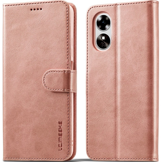 Cu clapetă pentru Oppo A17, LC.IMEEKE, roz rose gold