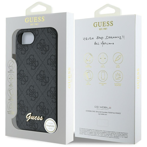 GUESS Huse pentru iPhone 16E, 4G Metal Gold Logo, negru