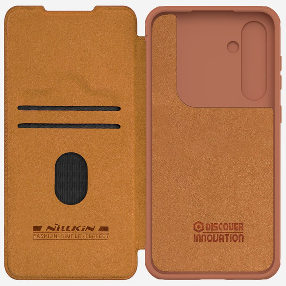 NILLKIN flip case NILLKIN pentru Samsung Galaxy A55 5G, CamShield Qin Pro, piele, maro