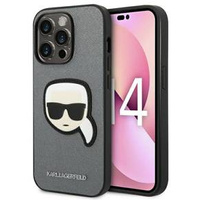 Karl Lagerfeld Huse pentru iPhone 14 Pro Max, Saffiano Karl's Head Patch, de argint