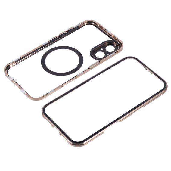 Carcasa Magnetic Dual Glass MagSafe pentru iPhone 16, de aur