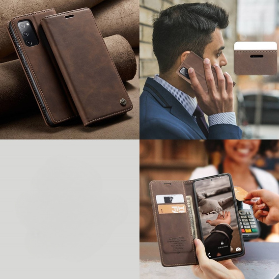 Husa CASEME pentru Samsung Galaxy S20 FE, Leather Wallet Case, maro