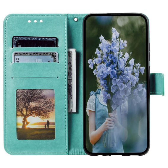 Cu clapetă pentru Samsung Galaxy A15, Mandala Flower, albastru + sticlă 9H 